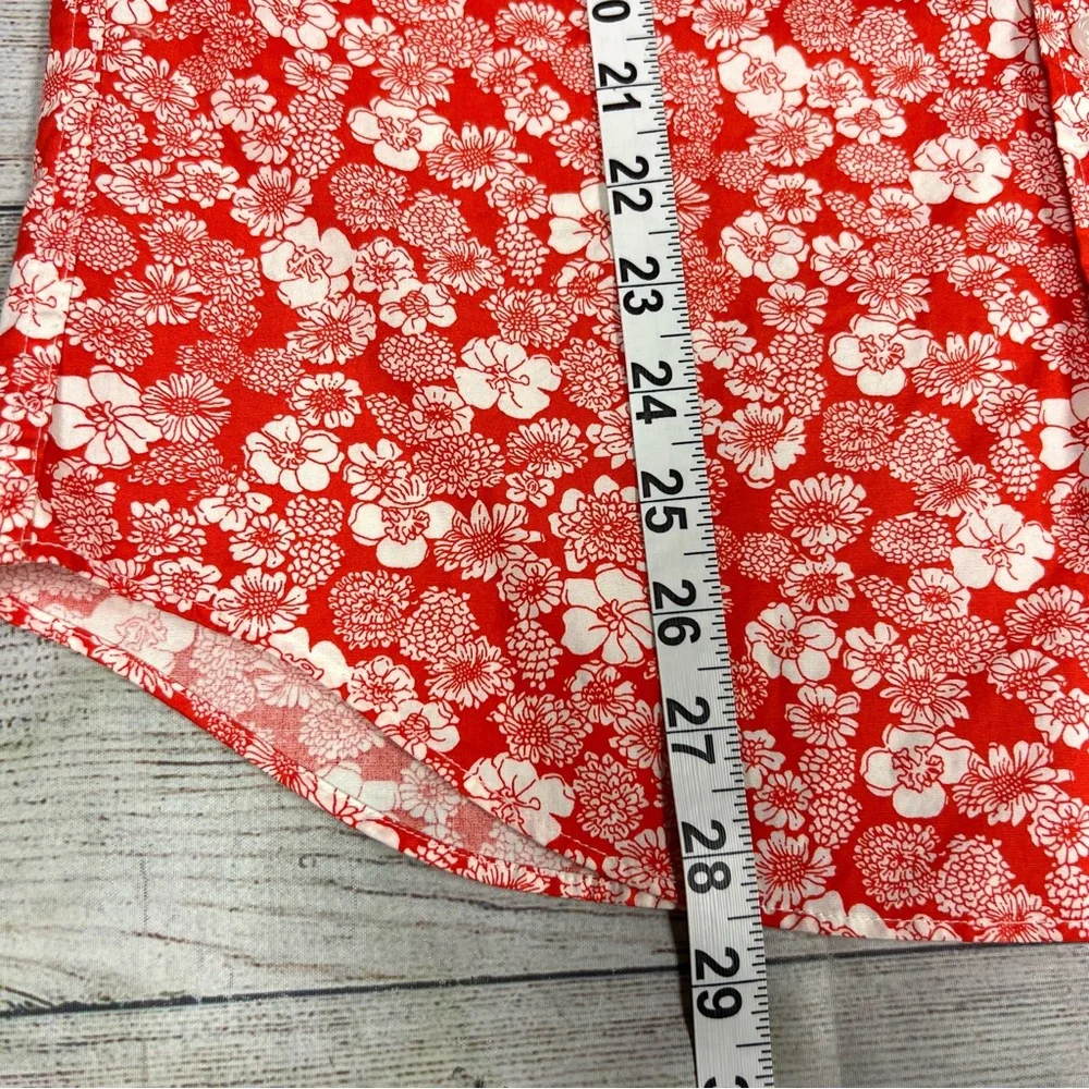 J. Crew Mens Orange White Floral Button Down Shirt Size M Flex Washed Slim Beach